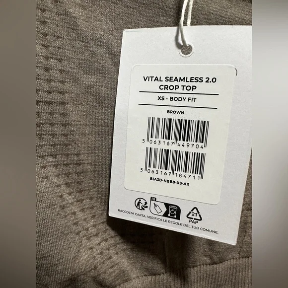 NWT Gymshark VITAL SEAMLESS 2.0 LONG SLEEVE CROP TOP-Brown - Picture 6 of 10